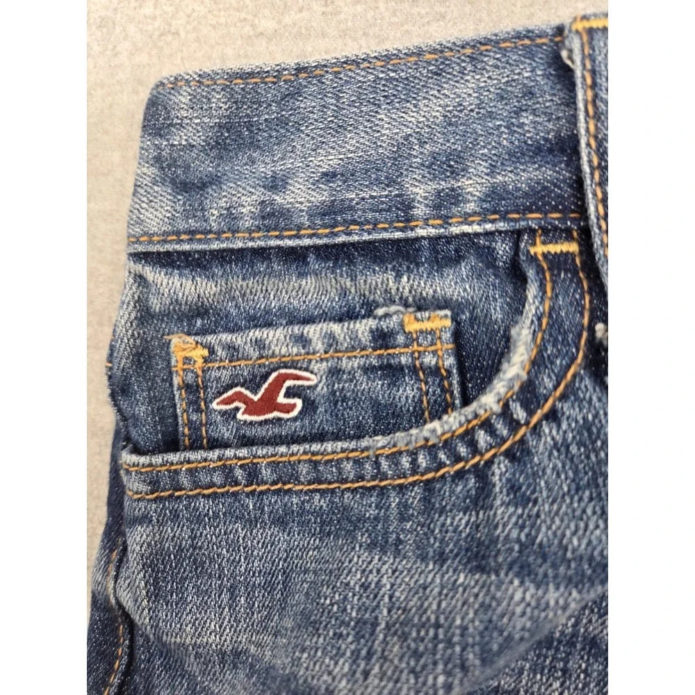 Hollister 5 Jean Shorts Frayed Denim Seagull Logo Vintage Distressed Boho Grunge - Picture 5 of 8